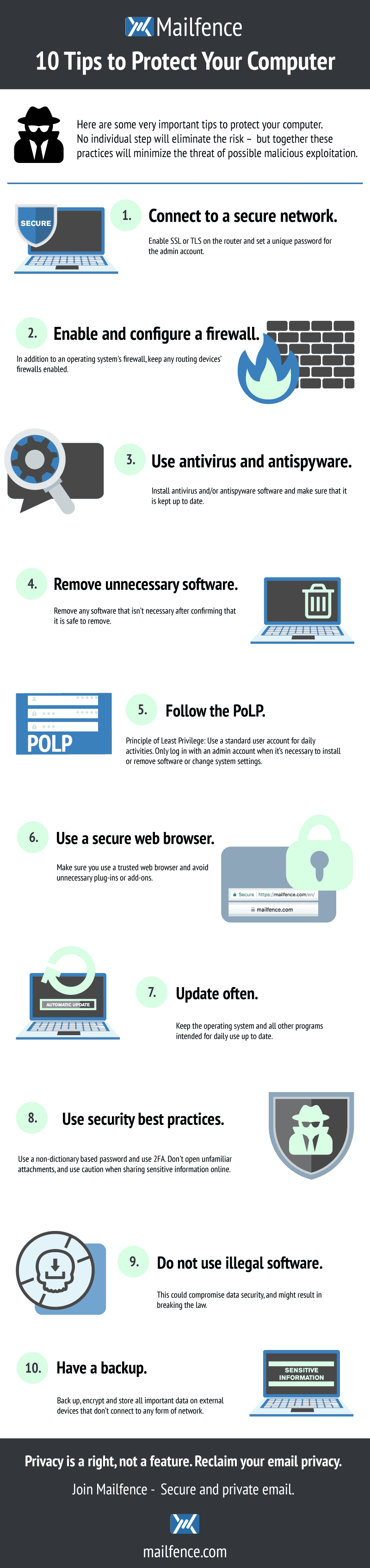 An infographic displaying tips to show the reader different ways to protect their computer.