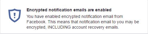 notifications par email crypté - boite de dialogue de Facebook
