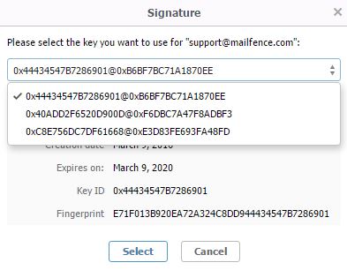 keystore OpenPGP Mailfence