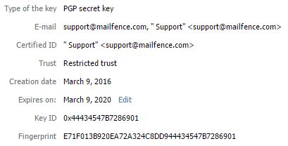 keystore OpenPGP Mailfence