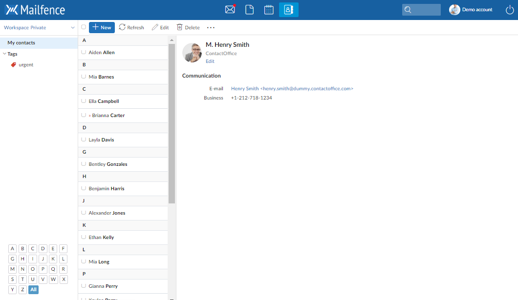 Mailfence contacts a free online contact management software to backup and share your contacts