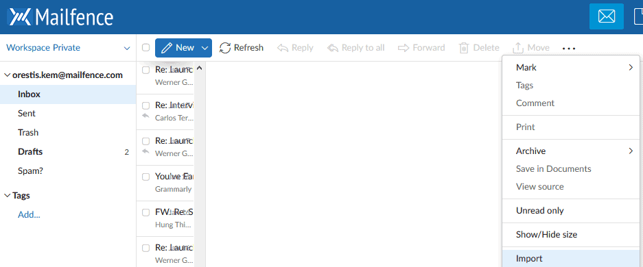 Import from Countermail via Mailfence
