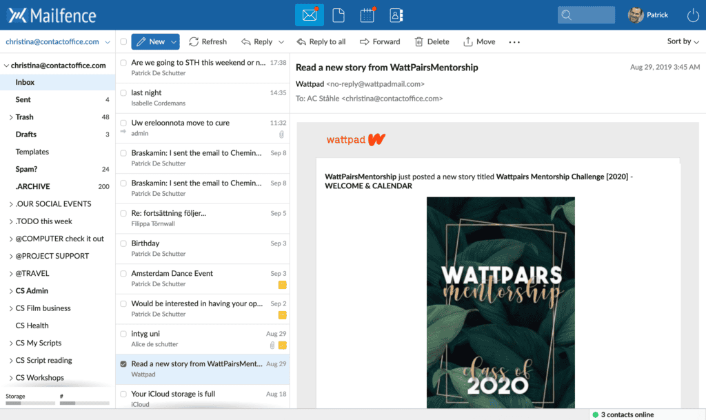 Mailfence user interface of email
