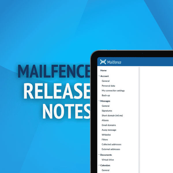 Laptop screenshot of Mailfence secure and private email service