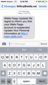 Exemple de SMS malveillant envoyé dans le cadre d'une attaque de smishing.