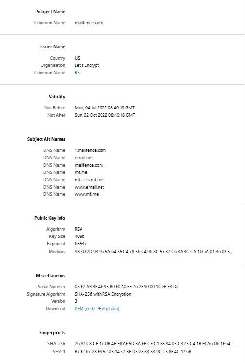 Certificat SSL mailfence Certificat SSL mailfence