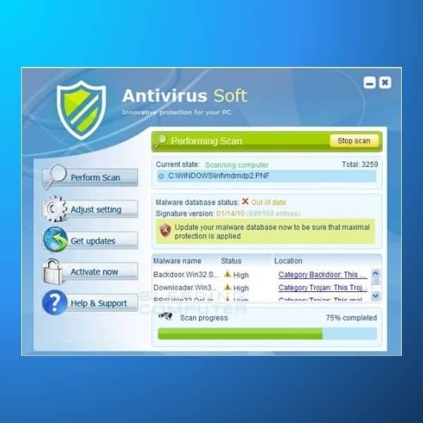 "Ataque de scareware "Antivirus Soft