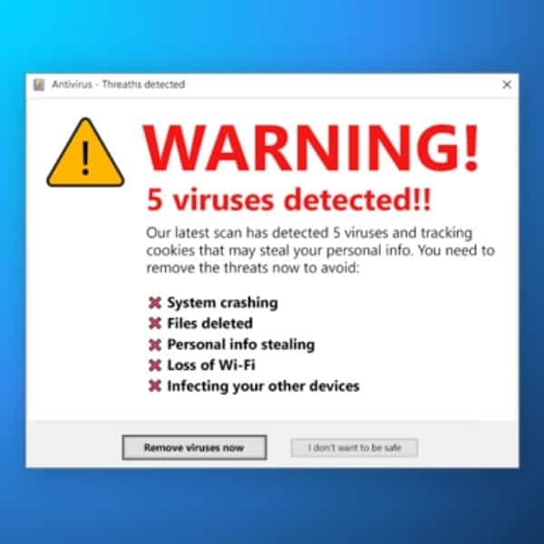 Captura de tela de um alerta pop-up típico de scareware.