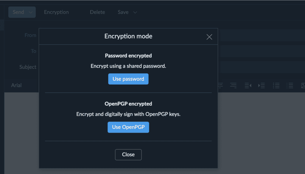 Mailfence encryption options for a secure file transfer