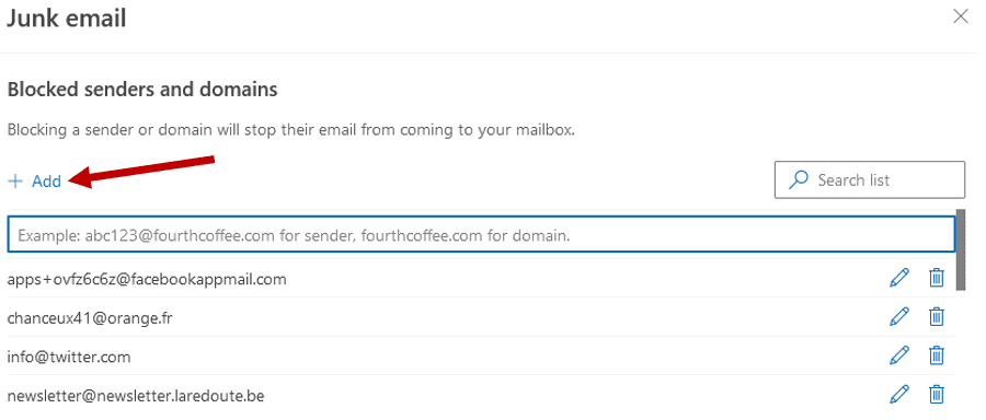 Introduzca la dirección de correo electrónico que desea bloquear aquí