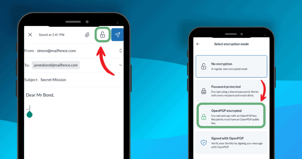 Verschlüsseln einer E-Mail mit OpenPGP in der Mailfence Mobile App
