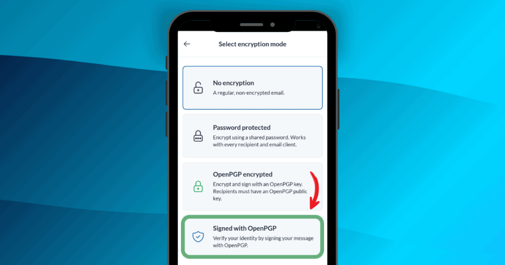 Signing an email with OpenPGP in the Mailfence mobile app