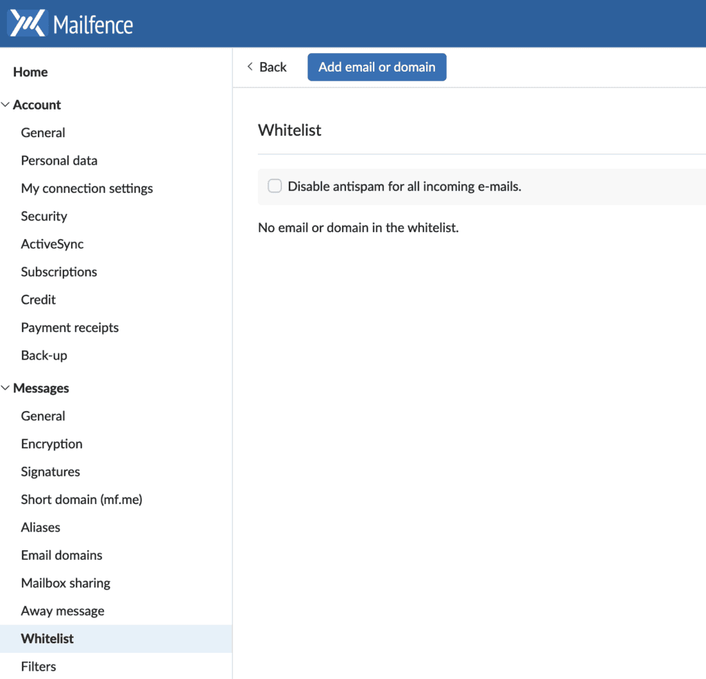 Accessing the Whitelist function