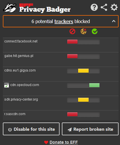 Privacy Badger is a great plug-in that block trackers