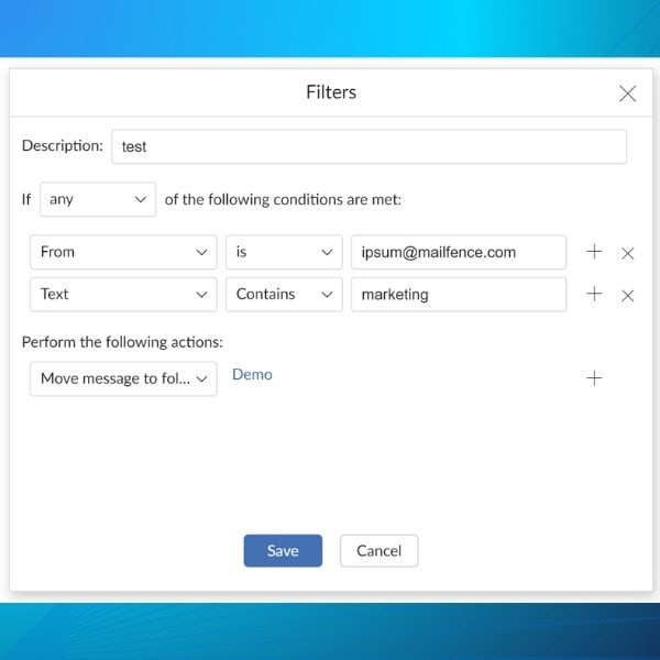 Email filtering in Mailfence