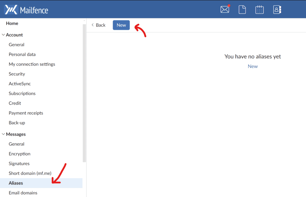 Creating an email alias in Your Mailfence account