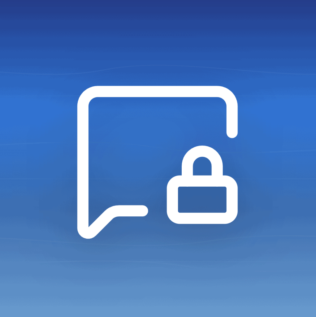Featured image for email encryption for small business showing chat icon with lock symbol on wave-patterned gradient background.