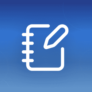 Notebook-pen icon on blue gradient background representing Mailfence as white-label email provider
