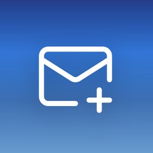 Illustration of a mail envelope with a shield-check badge on a blue gradient background with subtle wave patterns, symbolizing small business email hosting.