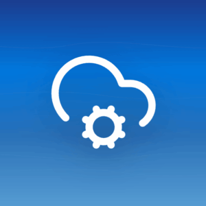 Illustration of a cloud-with-cog icon on a blue gradient background with wave patterns, symbolising cloud storage protocol configuration.