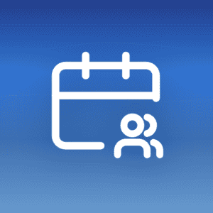 Illustration of a calendar icon with a users icon on a blue gradient background with wave patterns, symbolising shared family scheduling and coordination via the best family calendar app.