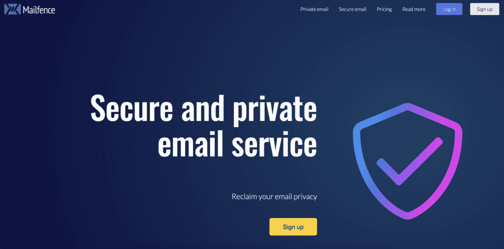 Mailfence sign-up page for creating a free encrypted email account