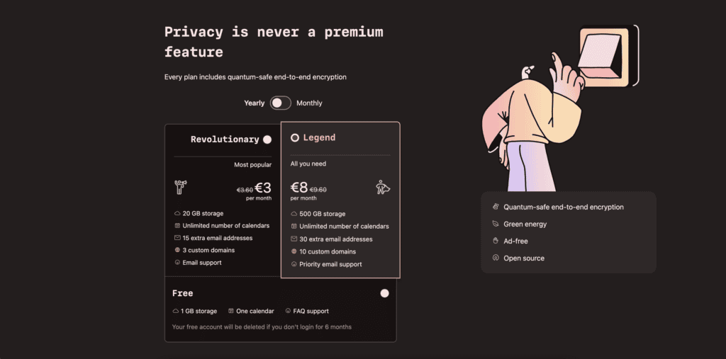 Tuta sign-up page for creating a free encrypted email account