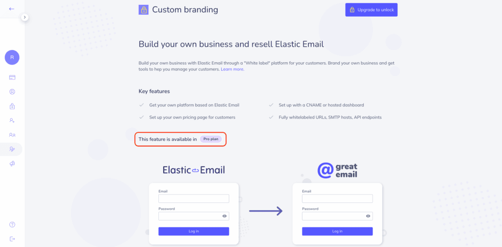 Dashboard screenshot of the white label email marketing platform Elastic Mail