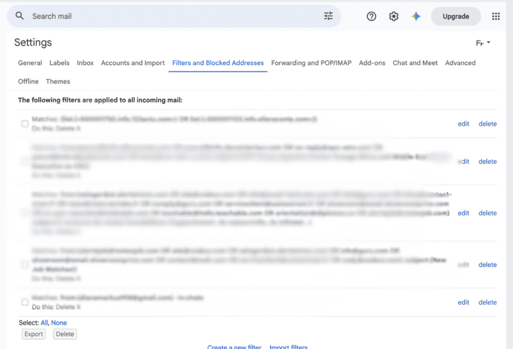 Gmail inbox showing the Settings
