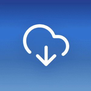 Illustration of a cloud with a download arrow on a blue gradient background with wave patterns and decorative circles, symbolizing cloud file storage security.