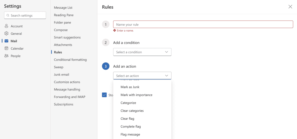 Setting rules and alerts on Outlook