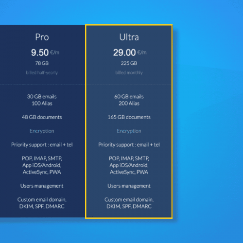 screenshot of mailfence's ultra storage plan