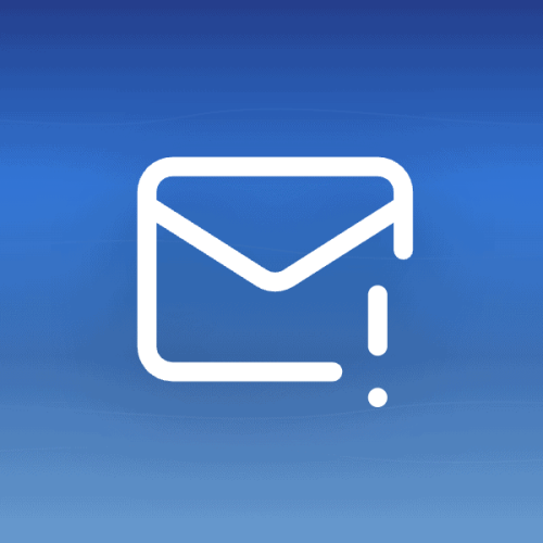 Illustration of an envelope with a warning exclamation mark on a blue gradient background with wave patterns and decorative circles, symbolising Gmail delivery issues.