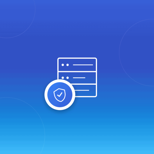 Secure server infrastructure with verification shield icon representing secure email hosting